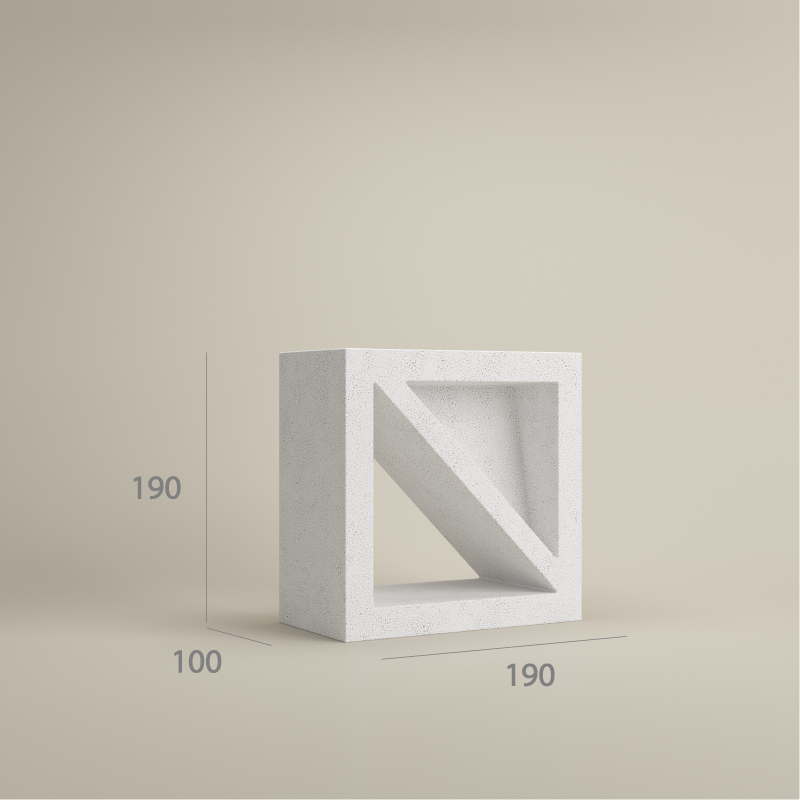 VB+ 809 concrete ventilation block – 190x190x100 mm with diagonal triangle cut-out design and smooth dual-sided surface