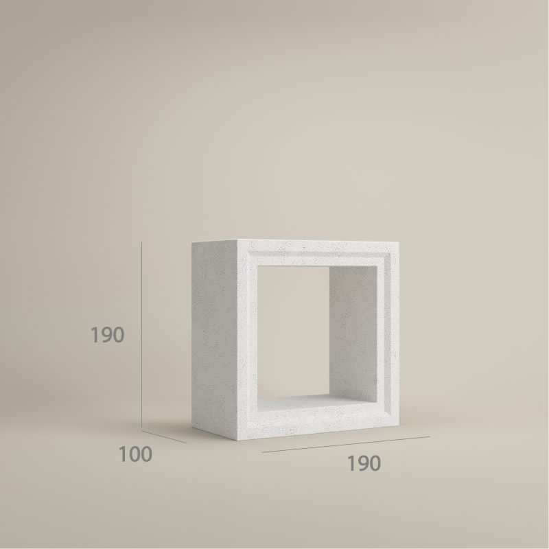 VB+ 815F concrete ventilation block – 190x190x100 mm with open square cut-out and clean, minimalist frame design