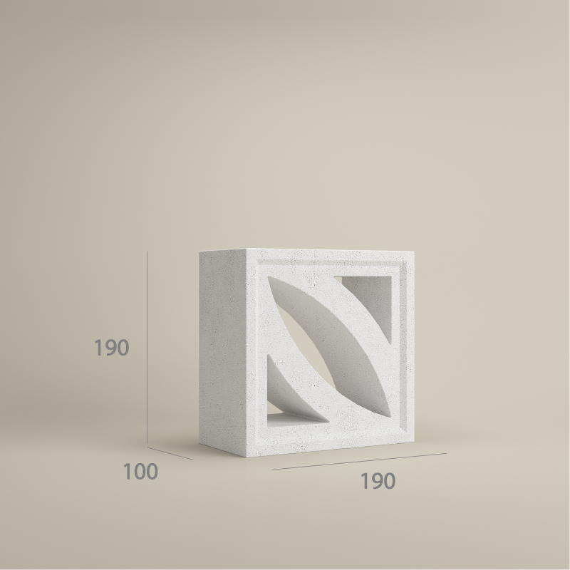 PBM Ventilation Block Plus VB+ 801F – 190x190x100mm concrete breeze block with double-sided curved leaf design