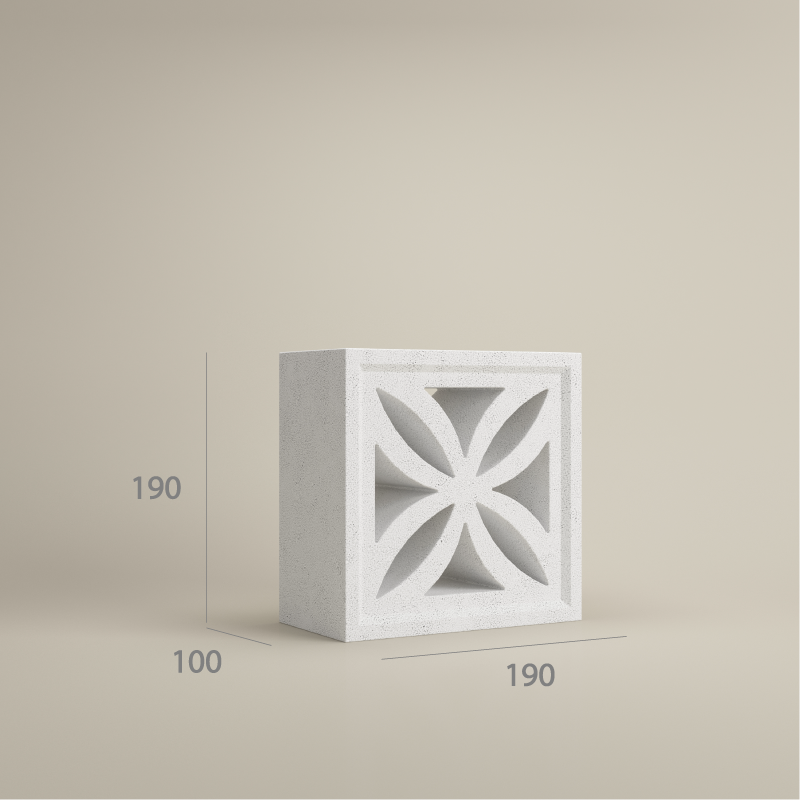 PBM VB+ 802F concrete ventilation block – 190x190x100 mm with floral cutout design and smooth dual-sided finish