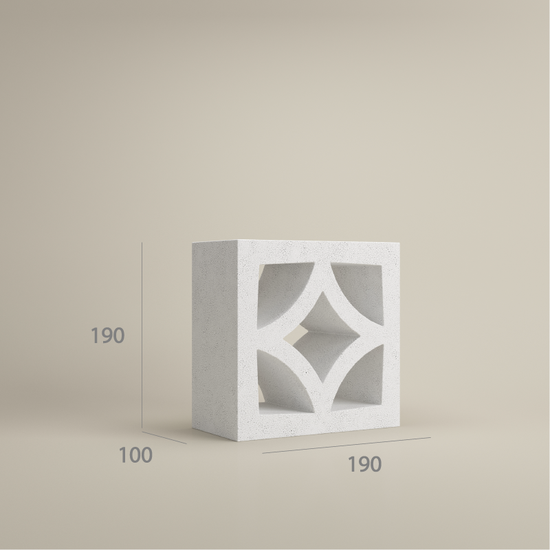 PBM VB+ 803 concrete ventilation block – 190x190x100 mm with geometric cut-out design and smooth surface