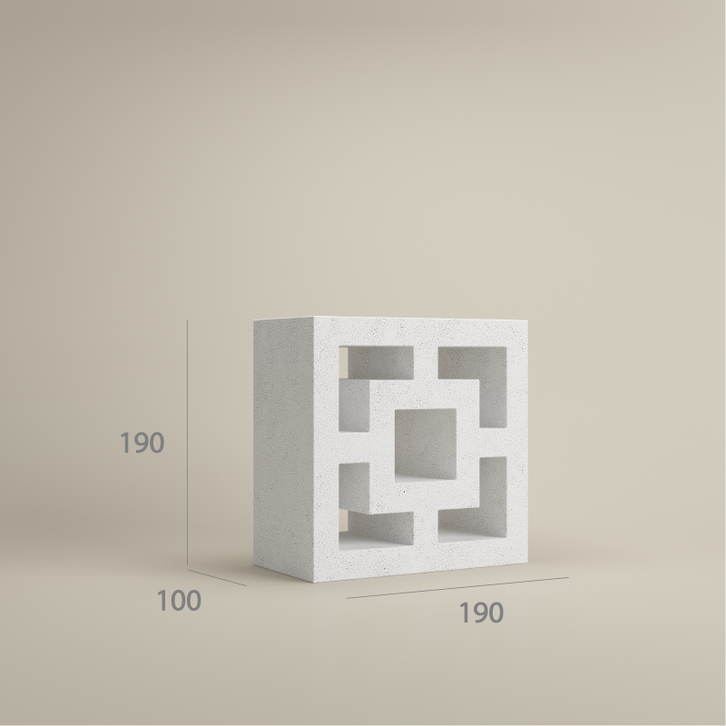 VB+ 804 concrete ventilation block – 190×190×100 mm with smooth finish and symmetrical square cut-out design
