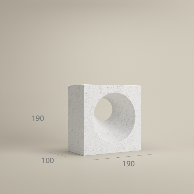 VB+ 805 concrete ventilation block – 190×190×100 mm with large circular cut-out and smooth surface finish