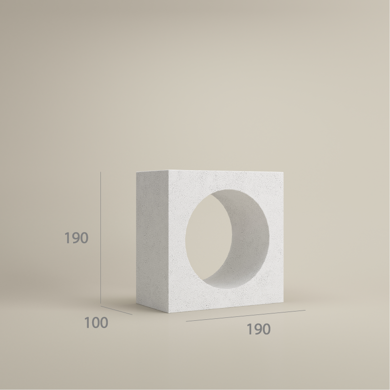 VB+ 807 concrete ventilation block – 190x190x100 mm with full straight-cut circular opening for clean and modern breeze block designs