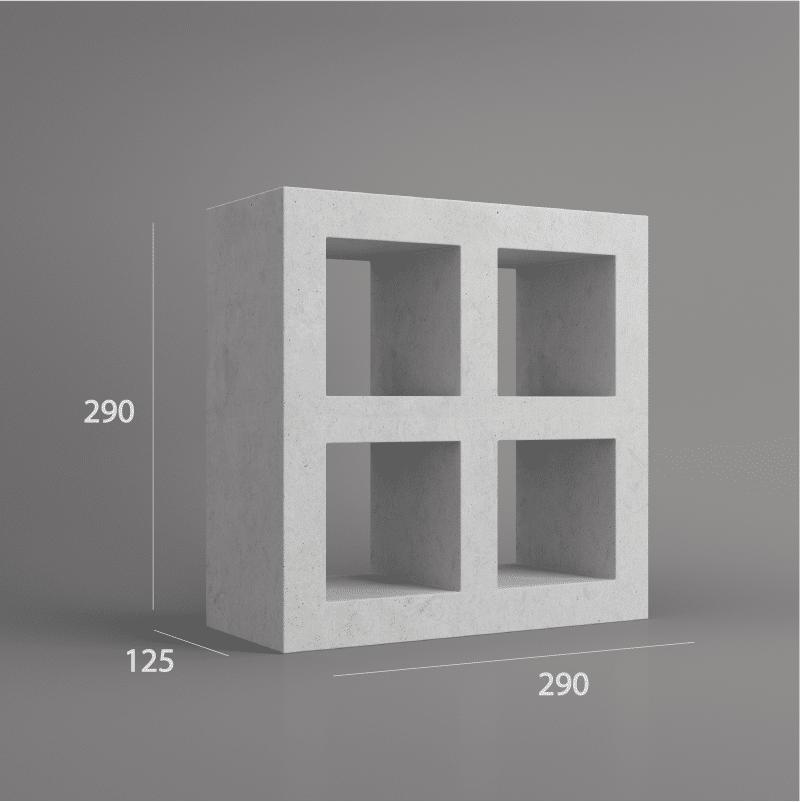 VB 312.125 concrete breeze block with clean 4-square grid pattern – studio render view