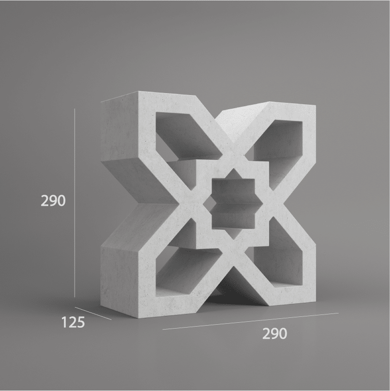 VB 314.125 modern breeze block with Islamic-inspired geometric pattern – 3D rendered view